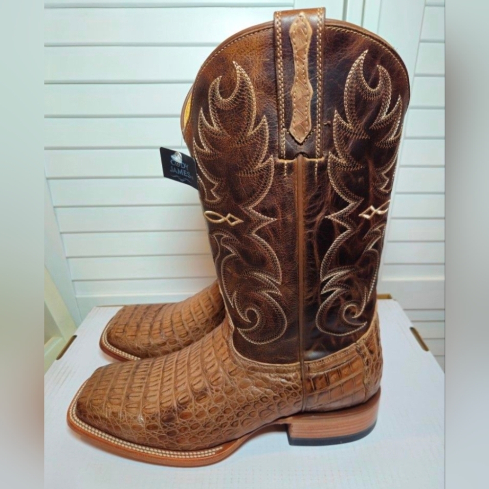 Cody James Burnished Caiman Boots Wide Square Toe BBME025 Men's Size 10 D